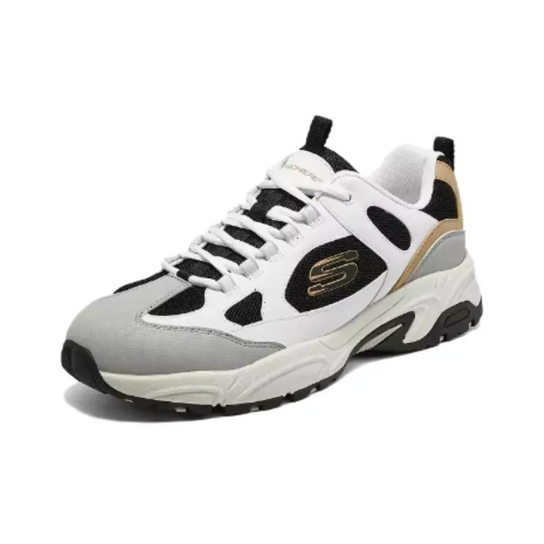 Skechers Cushioning, Wear Resistant Low Top Chunky Sneakers Men's Black Gold-2