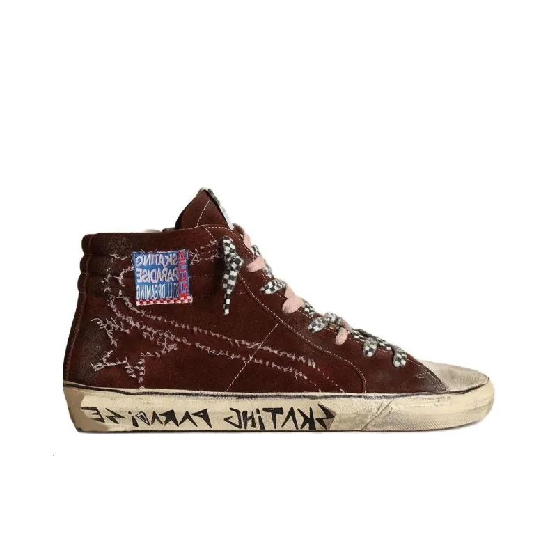 Golden Goose Slide High-Top Skateboard Shoes Men's Chocolate Vintage Version-1