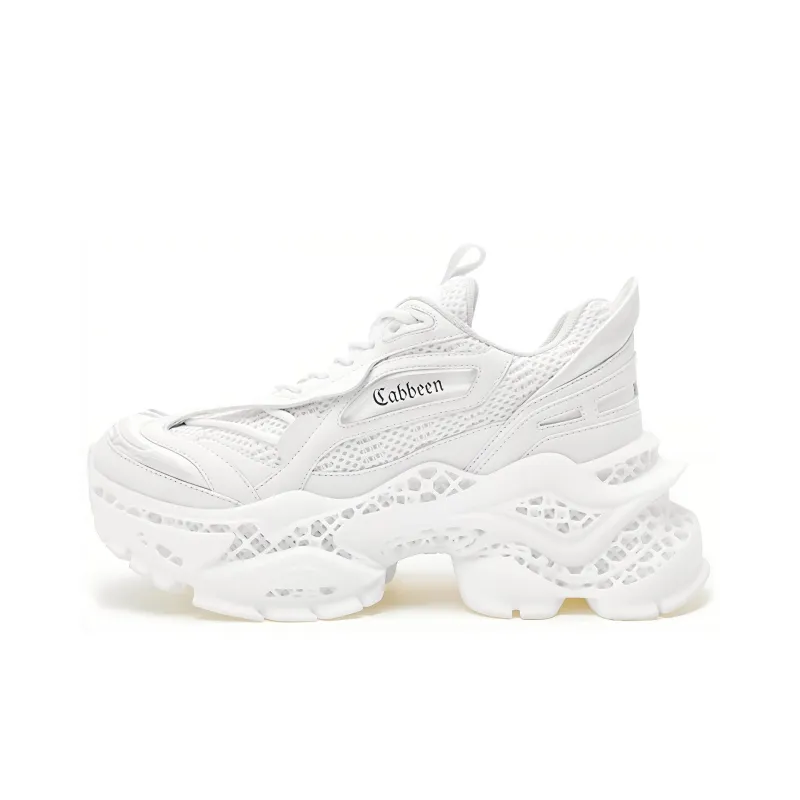 Cabbeen 4D Printing Slip-Resistant Low-Top Chunky Sneakers Women's Ecru-0