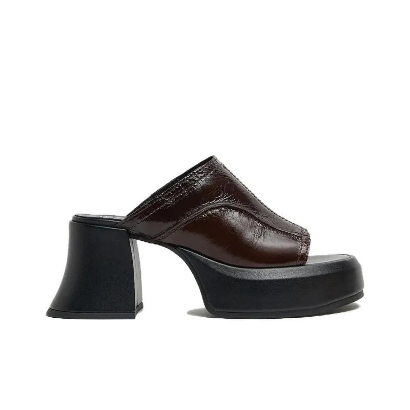 MIISTA Slide Slippers 8cm Women's Brown-1