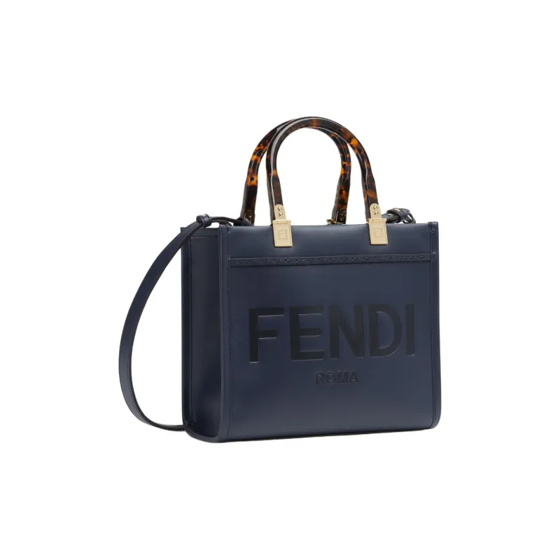 FENDI Sunshine Leather Tote Bag Shopping Bag Shoulder Bag Handbag Small Size Women's Blue-1