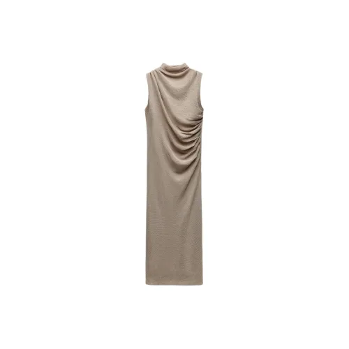 ZARA Sleeveless Dresses Women's Brown Yellow