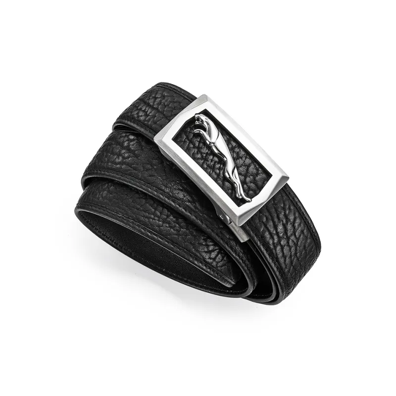 JAGUAR Trendy Fashion Cut Out Plate Buckle Cow Leather Leather Belts Men's Black Width  3.5cm-5