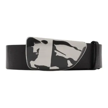 Burberry Equestrian Knight Emblem Leather Belts Men's Black Width 3.5CM