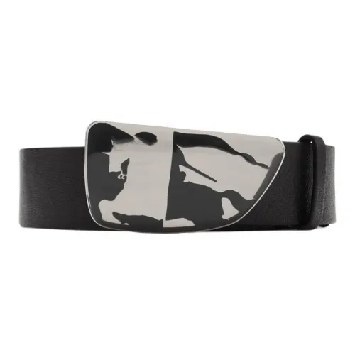 Burberry Equestrian Knight Emblem Leather Belts Men's Black Width 3.5CM