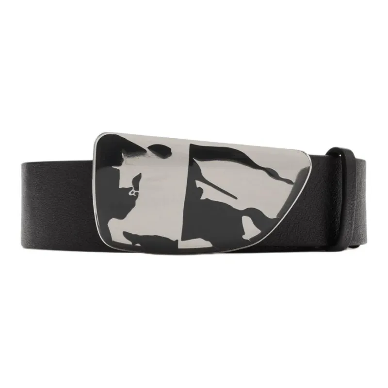Burberry Equestrian Knight Emblem Leather Belts Men's Black Width 3.5CM-0