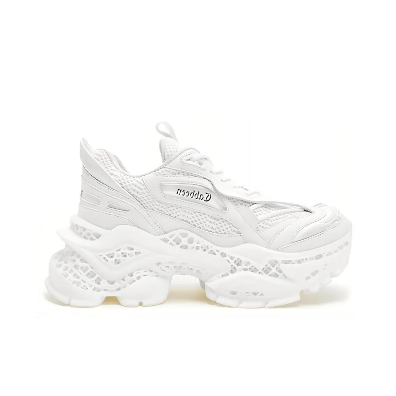 Cabbeen 4D Printing Slip-Resistant Low-Top Chunky Sneakers Women's Ecru-1