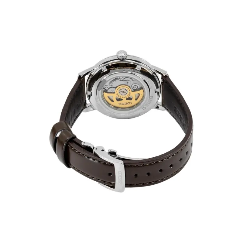 SEIKO Presage Series Automatic Mechanical Movement Cow Leather Strap Watch Men's Watches Coffee Watch Dial SRPJ17J1-2