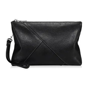 Old Man's Head Top Grain Cow Leather Clutch Wrist Bag Regular Men's Black
