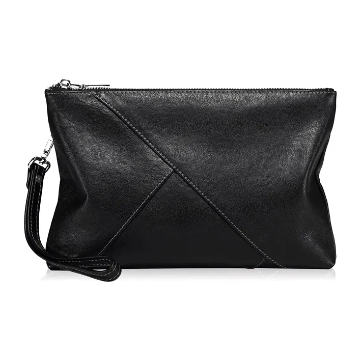Old Man's Head Top Grain Cow Leather Clutch Wrist Bag Regular Men's Black-0