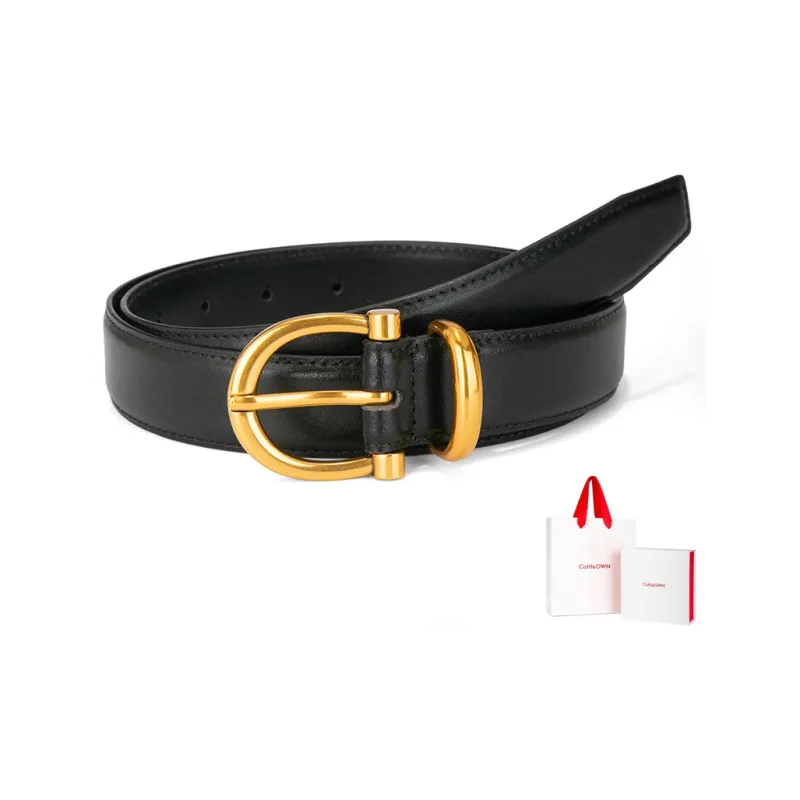 Cows Reign Vintage Gold Pin Buckle Horse Shoe Buckle Jeans Leather Belts Women's Width 2.9cm-1
