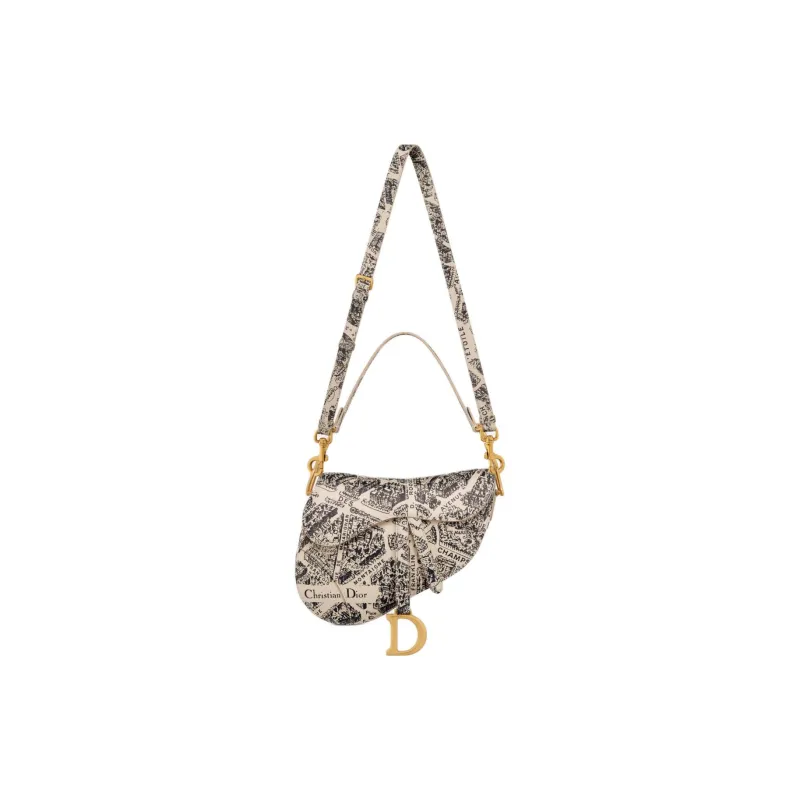 DIOR Saddle Smooth Cow Leather Saddle Bag Shoulder Bag Crossbody Bag Handbag Women's Beige & Marine Blue-1