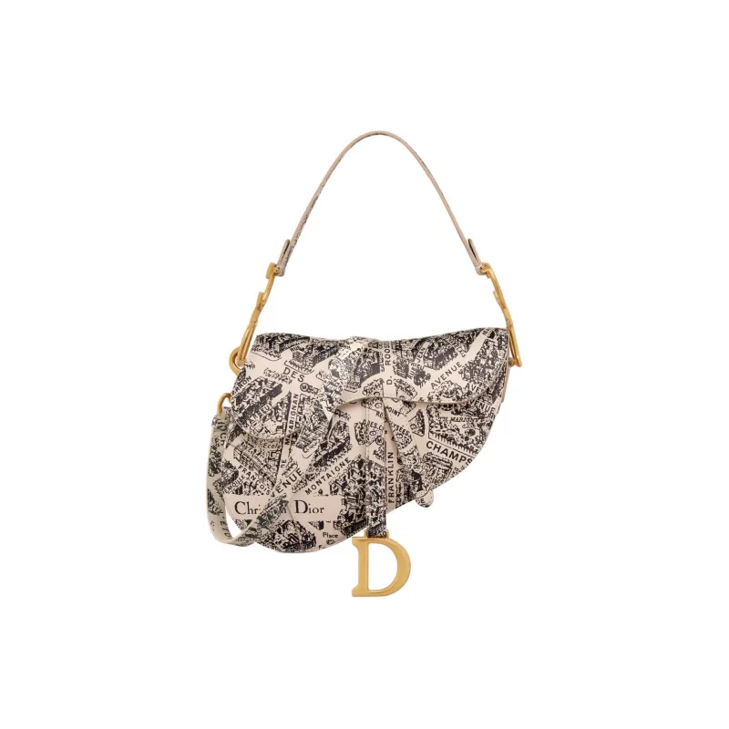 DIOR Saddle Smooth Cow Leather Saddle Bag Shoulder Bag Crossbody Bag Handbag Women's Beige & Marine Blue-0