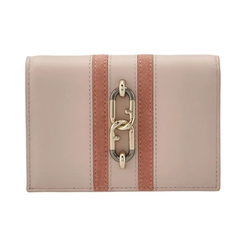 Furla Calfskin Wallet Mini Unisex Pink & Beige-0