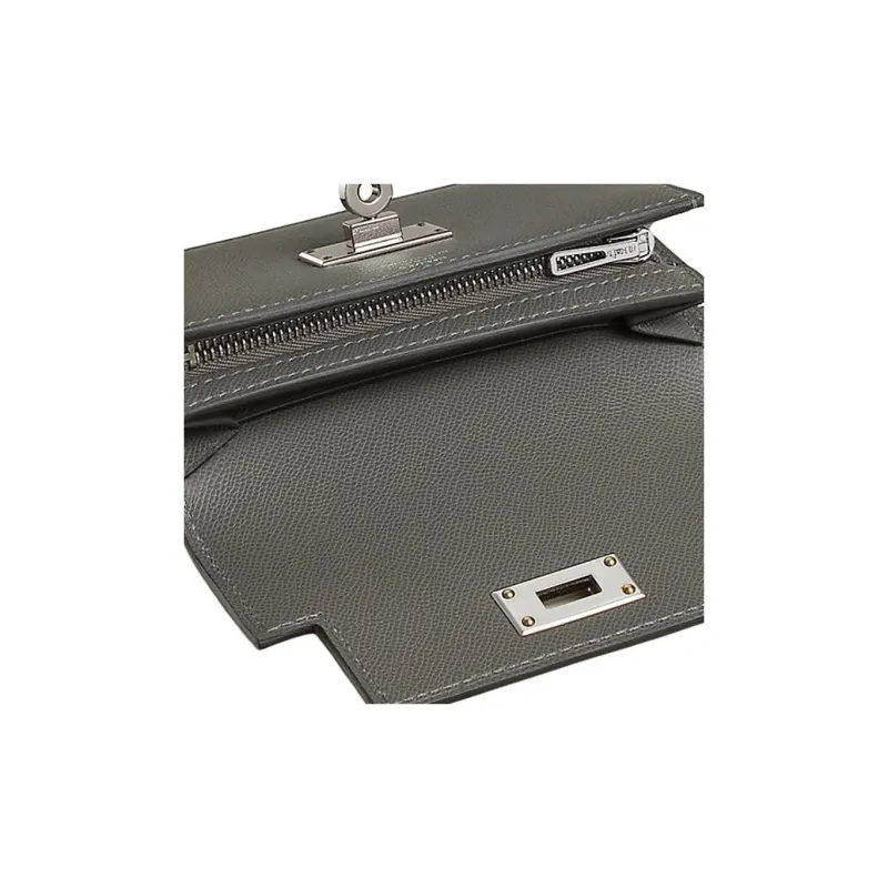 HERMES Kelly Pocket Madame Leather With Calfskin Calfskin Clutches Wallets Women's 0L Grismeyer Cumulus Gray-2