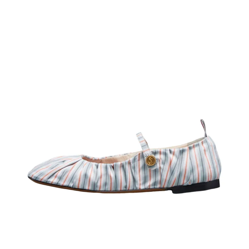 THOM BROWNE Stripe-pattern Cotton Ballerina Shoes-0