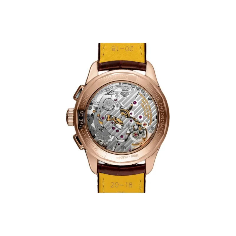 BREITLING Puya Manual Mechanical Movement Men's Watch Beige Watch Dial 18K Red Gold Watch Case Genuine Leather Strap-3