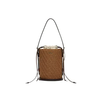MaxMara Soft Natural Smooth Calfskin Portable Bucket Shoulder Bag Women's Brown