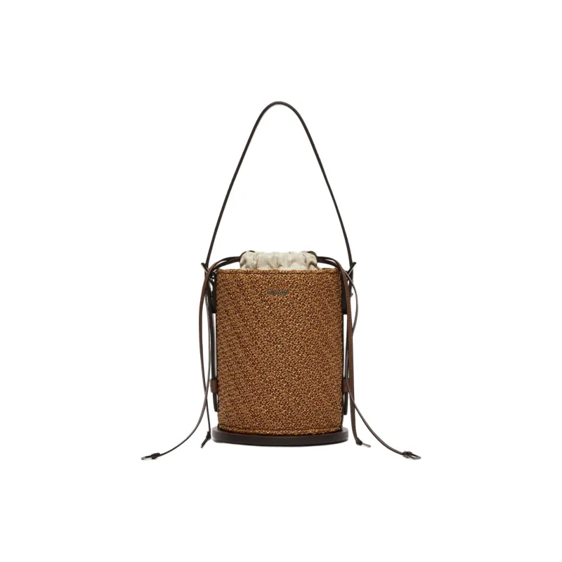 MaxMara Soft Natural Smooth Calfskin Portable Bucket Shoulder Bag Women's Brown-0