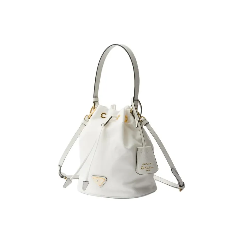 PRADA Re EditionRe Nylon Fabric With Leather Bucket Bags Shoulder Bag Crossbody Bag Handbag Mini Women's White-1