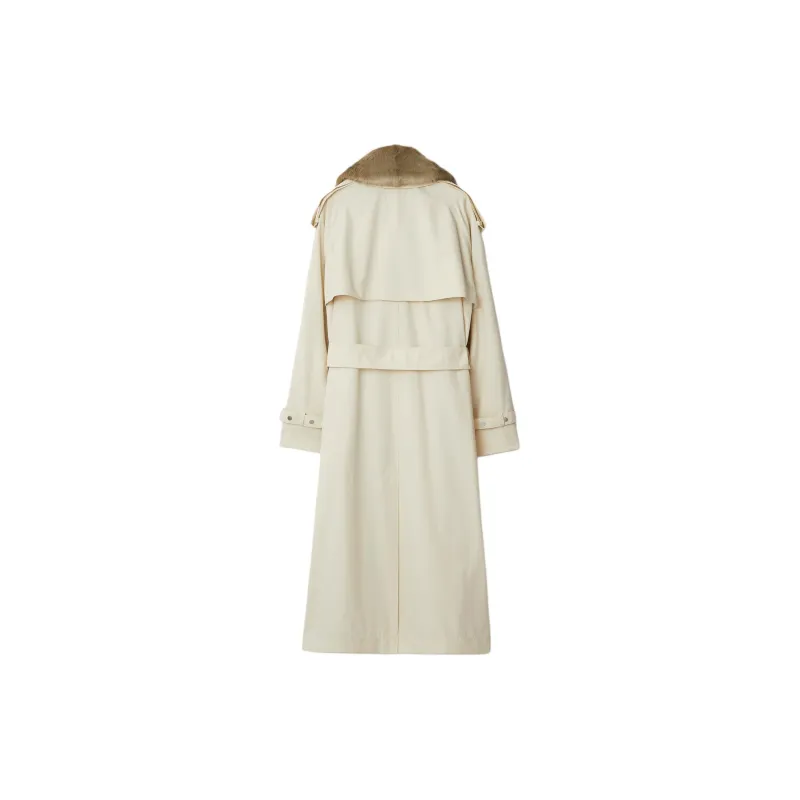 Burberry Trench Coat Women's Plain White Fabric-2