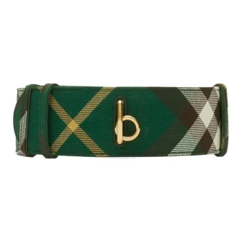 Burberry Plaid Design Leather Belts Women's Green Width 6cm