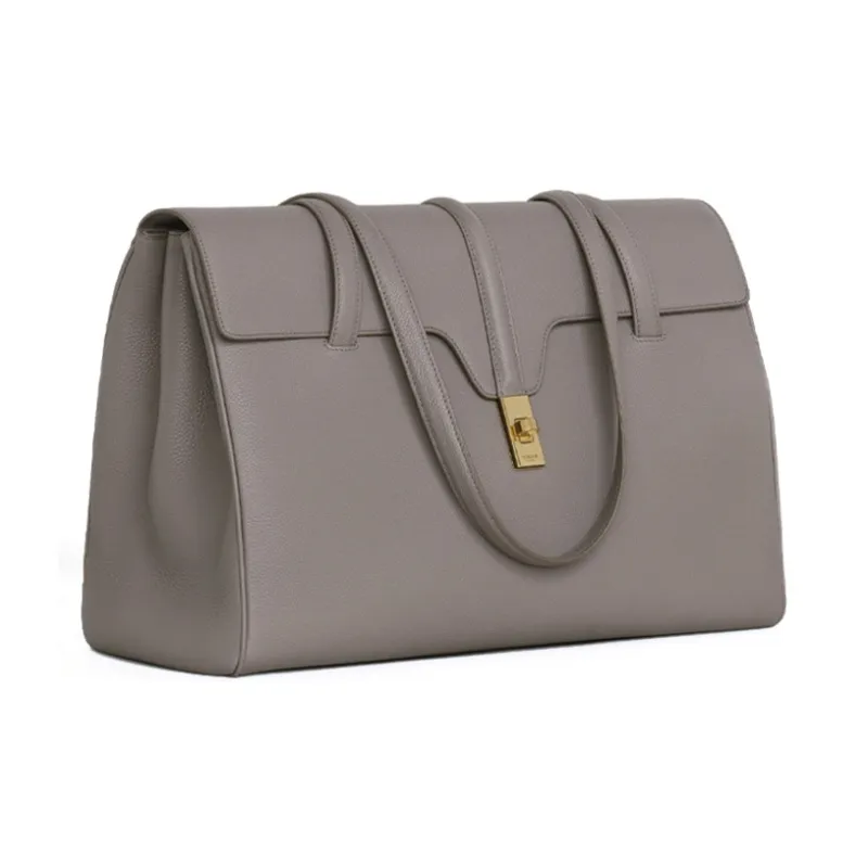 CELINE 16 Cow Leather Shoulder Bag Briefcase Handbag Large Size Women's Egg Stone Color-1