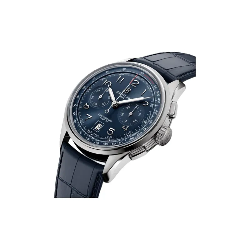 BREITLING Automatic Mechanical Movement Men's Watches Watch 42mm Blue Dial Stainless Steel Case Crocodile Leather Strap-3
