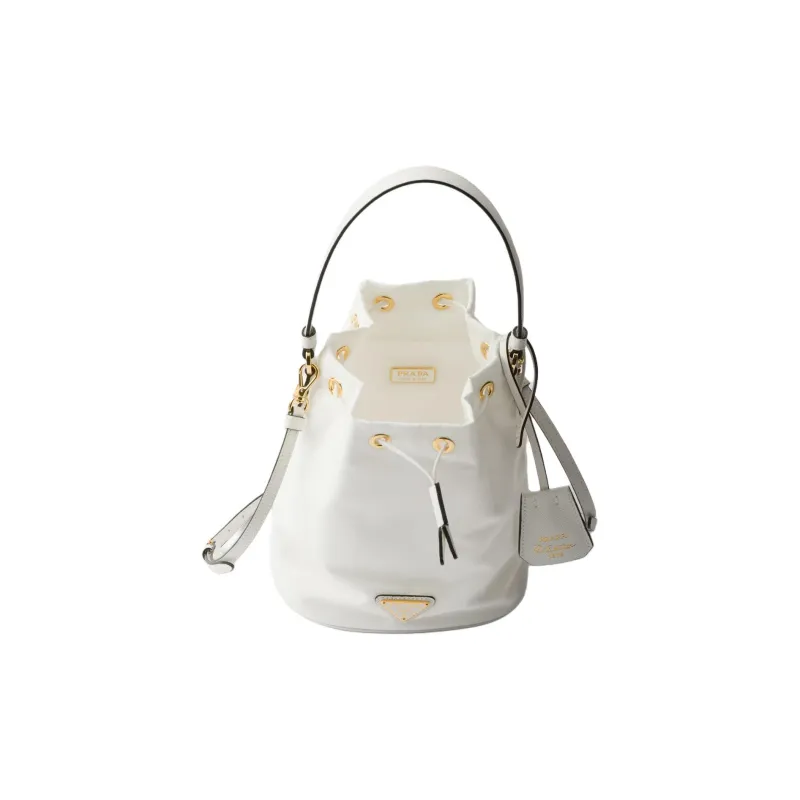 PRADA Re EditionRe Nylon Fabric With Leather Bucket Bags Shoulder Bag Crossbody Bag Handbag Mini Women's White-3