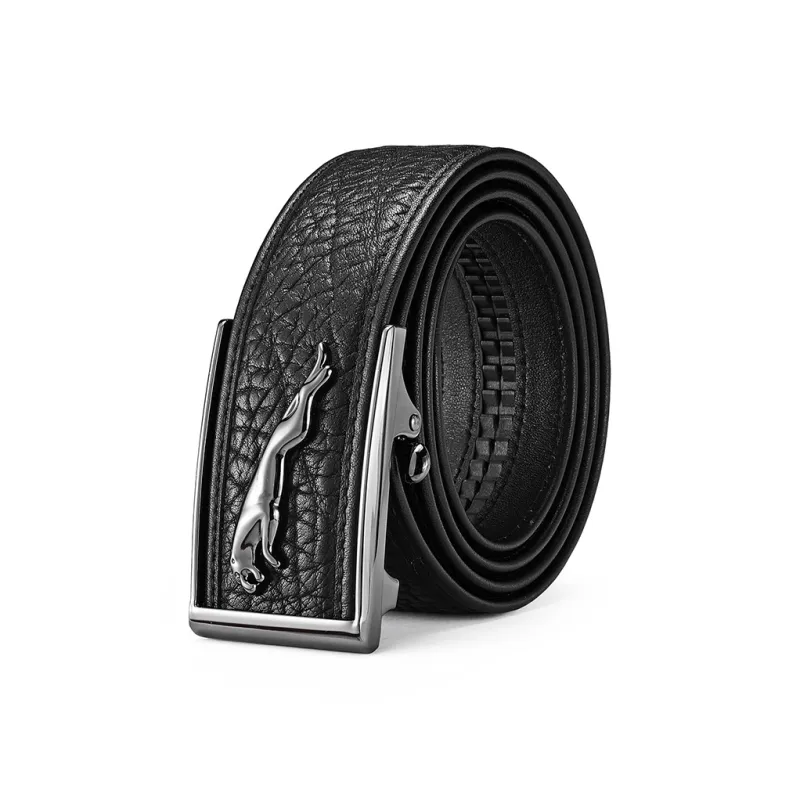 JAGUAR Business Casual Automatic Buckle Belt Cow Leather Leather Belts Men's Black Width 3.7cm-0