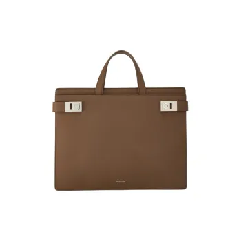 FERRAGAMO GANCINI Grained Calfskin Portable Briefcases Men's Brown