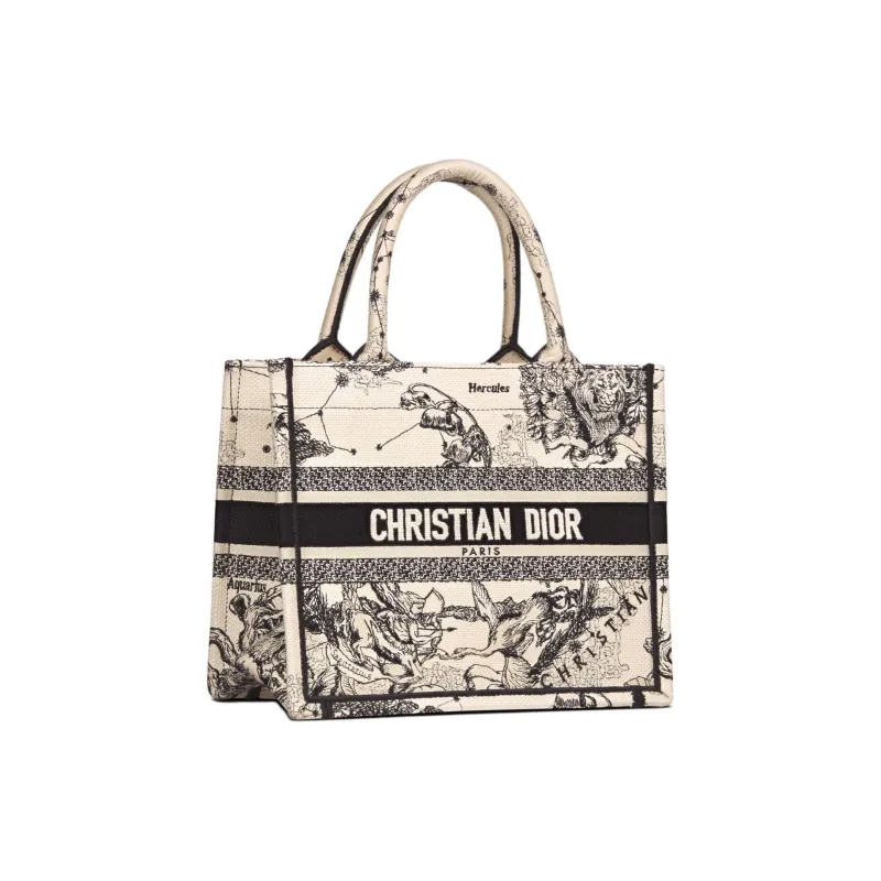 DIOR Embroidery Tote Bag Shopping Bag Handbag Small Size Women's Latte & Black-1