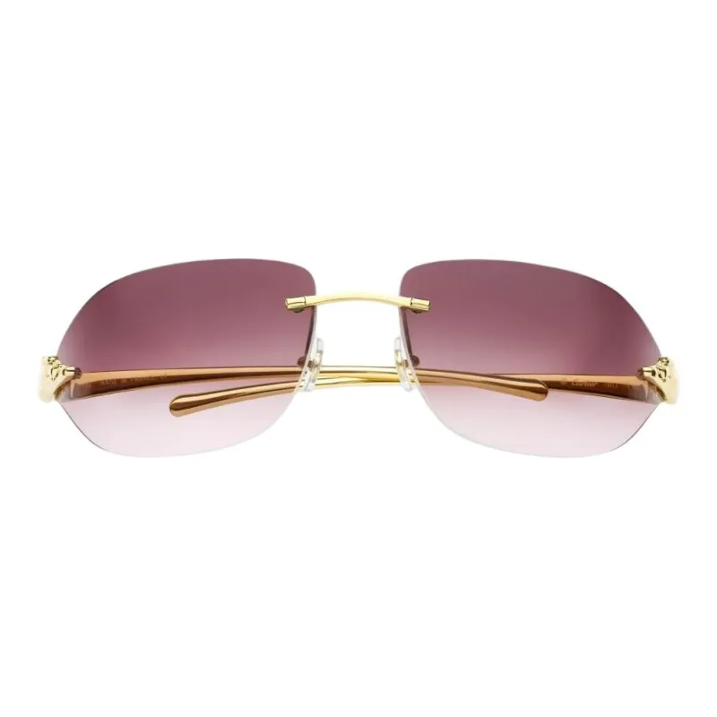 CARTIER Alloy Gold Plated Oval Sunglasses Women's Gold-1
