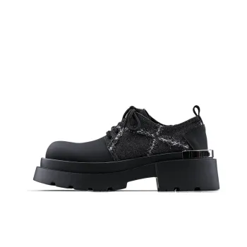 HANQIAORIJI Future Heel Iron Plate Denim Panel Derby Shoes Dress Shoes Men's Black