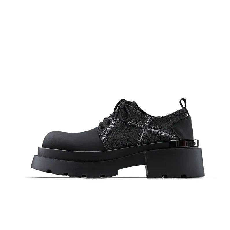 HANQIAORIJI Future Heel Iron Plate Denim Panel Derby Shoes Dress 