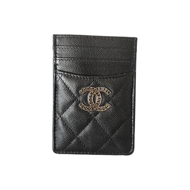 CHANEL Caviar Cow Leather Card Holder Women's Black-0