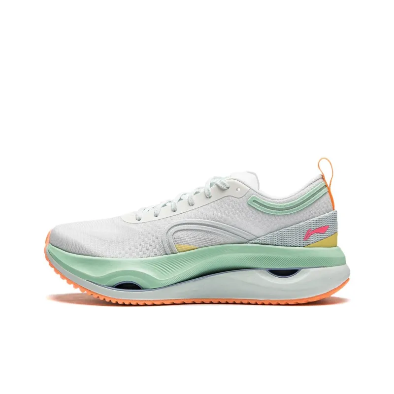 LiNing Cushioning Slip Resistant Abrasion Resistant Lightweight Rebound Low Top Running Shoes Women's White Blue-0