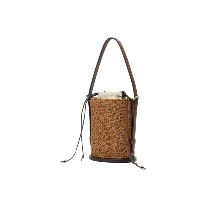 MaxMara Soft Natural Smooth Calfskin Portable Bucket Shoulder Bag Women's Brown-1