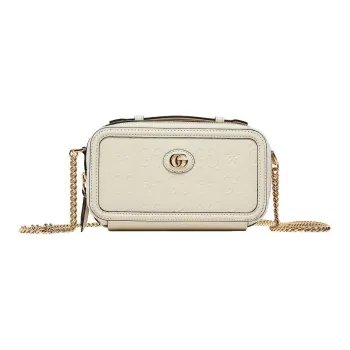 GUCCI Leather Handbag Shoulder Bag Crossbody Bag Small Size Women's White