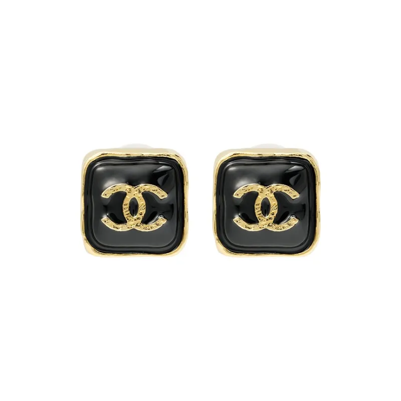 CHANEL Metal Stud Earrings Women's Black-2
