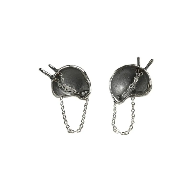 M.Wong 925 Sterling Silver Burned White Distressed Handmade Chain Tassel Earrings Unisex-1