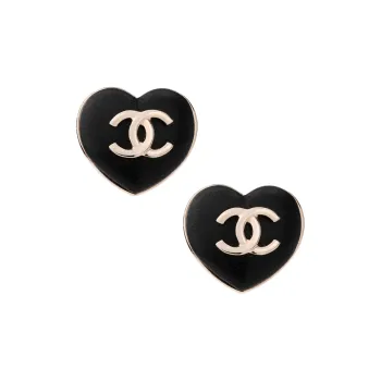 CHANEL Metal Stud Earrings Women's Black