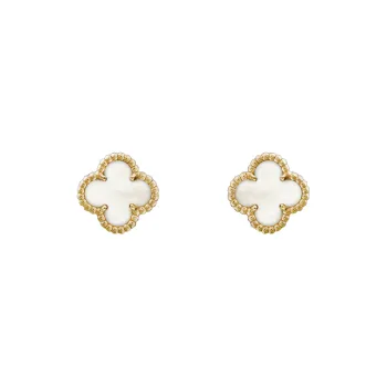 Van Cleef & Arpels Alhambra Four Leaf Lucky Series Mother Of Pearl Stud Earrings Women's