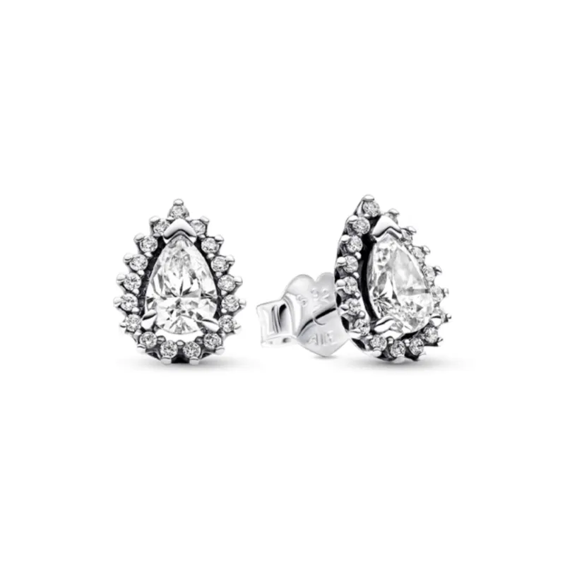 Pandora 925 Sterling Silver Synthetic Cubic Zirconia Earrings Women's Silver-0