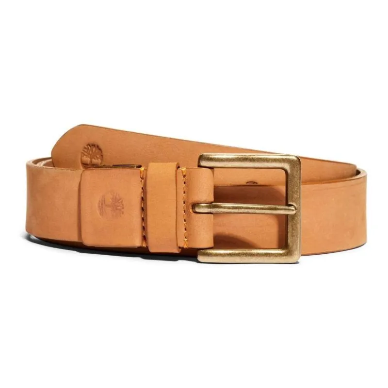 Timberland Solid Color Decoration Pin Buckle Leather Belts Men's Tan Width: 3.8CM-1