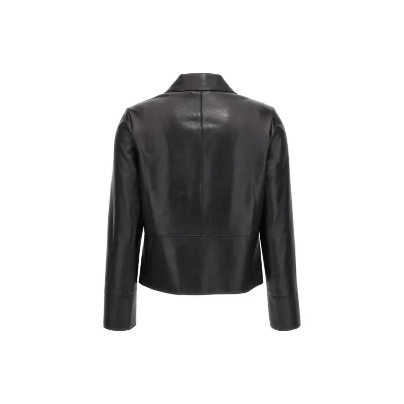 PAROSH Single-breasted Cropped Leather Blazer-1