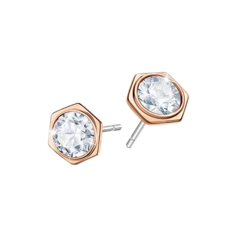 Swarovski Faux Crystal Stud Earrings Unisex Rose Gold-0