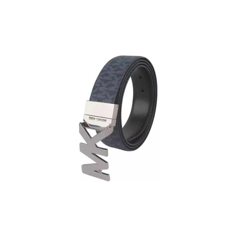 MICHAEL KORS Logo Emblem Smooth Buckle Leather Belts Men's Blue Width: 3CM-1