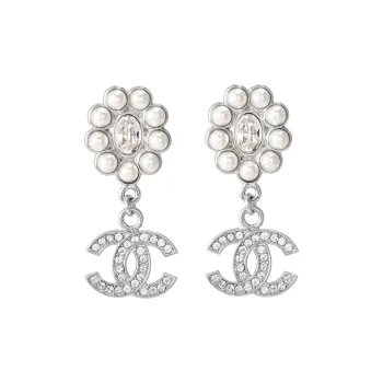 CHANEL Metal Stud Earrings Women's Silver