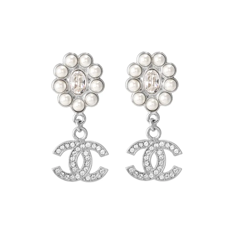CHANEL Metal Stud Earrings Women's Silver-0
